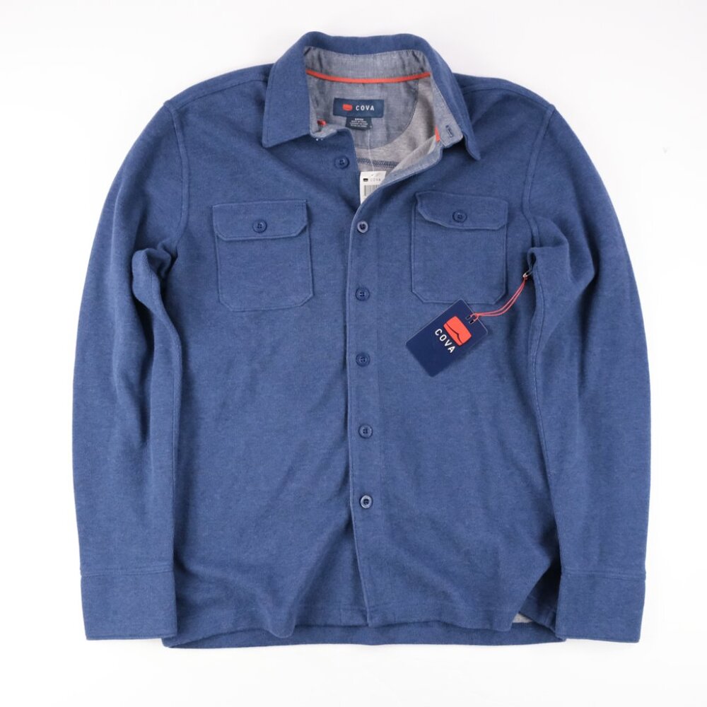 Cova Button Down Shirt Men's Small Blue Long Sleeve button Down Sweater Soft $85